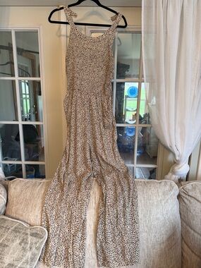 Jessica Simpson Beige Leopard Print Maxi Jumpsuit